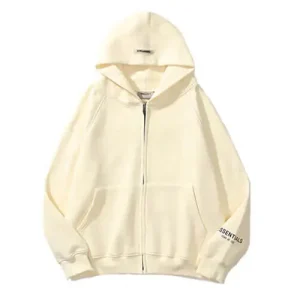 Beige Fog Zip Up Essentials Hoodies